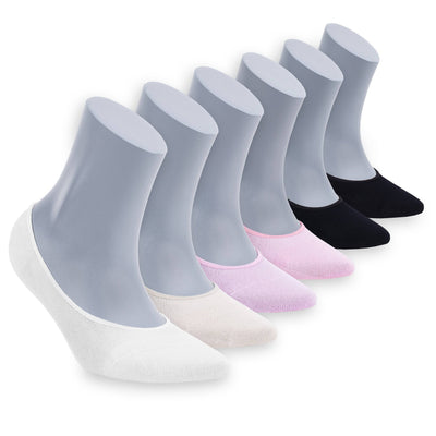 Women’s Bamboo No-Show Socks 6-Pack, White, Pink & Black