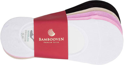Women’s Bamboo No-Show Socks 6-Pack, White, Pink & Black