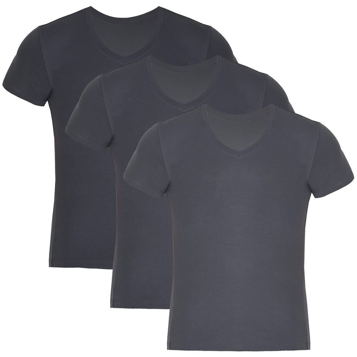 Bambooven V-neck undershirt in Gray, three-pack front display