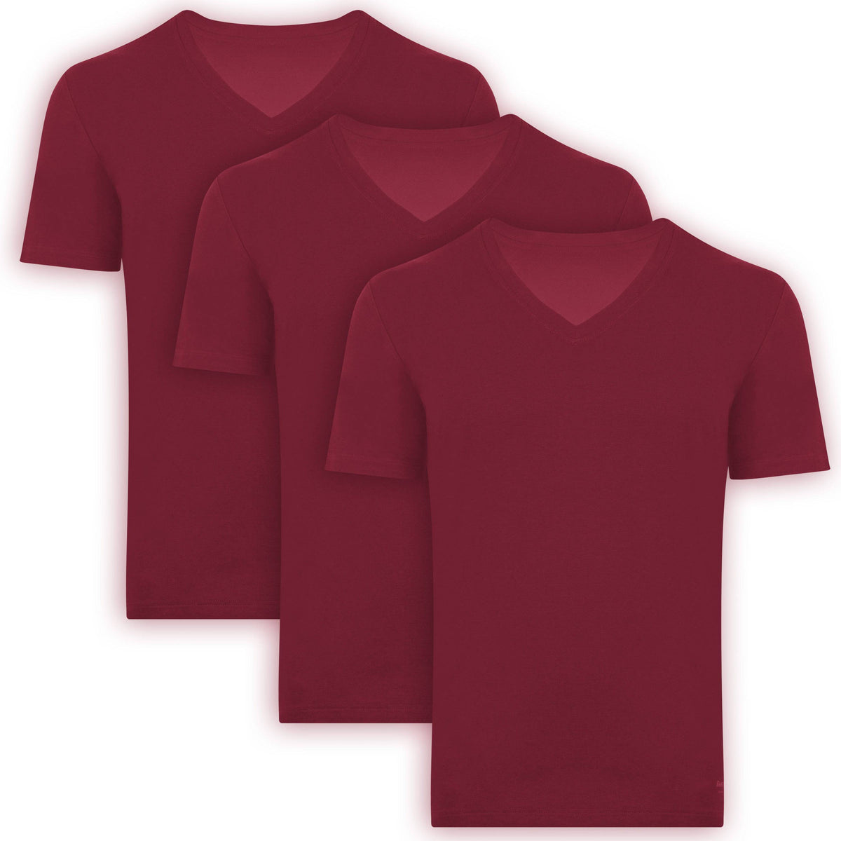 Bambooven V-neck undershirt in Burgundy, three-pack front display