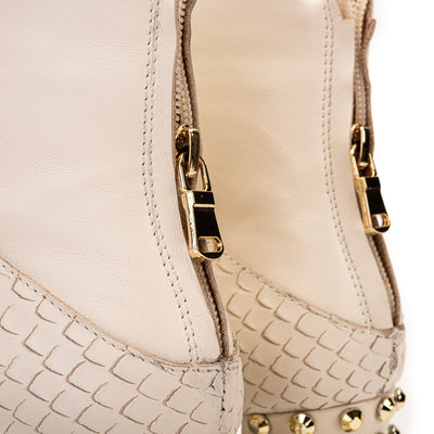 The Valentina Cream Leather Block Heel Women Boot