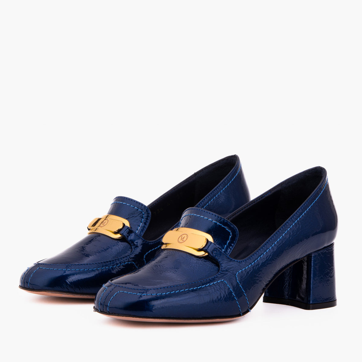 Vinci Leather The Victoria Navy Blue Leather Block Heel Pump Women Shoe – product view 2