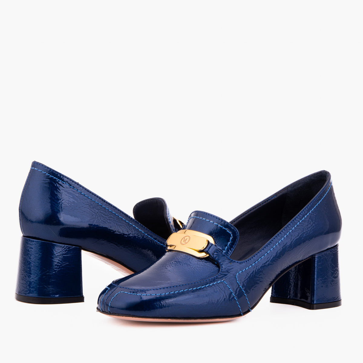 Vinci Leather The Victoria Navy Blue Leather Block Heel Pump Women Shoe – product view 5