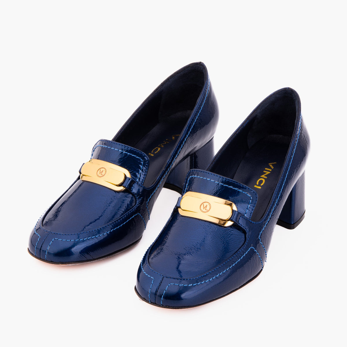 Vinci Leather The Victoria Navy Blue Leather Block Heel Pump Women Shoe – product view 6