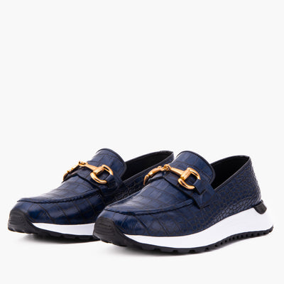 Vinci Leather The Milan Navy Croc-Embossed Leather Women Sneaker – product view 2