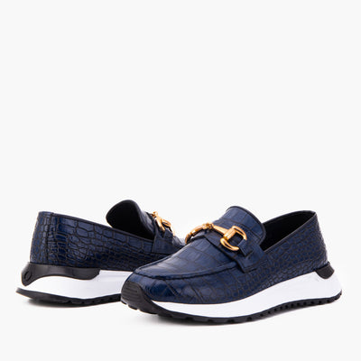 Vinci Leather The Milan Navy Croc-Embossed Leather Women Sneaker – product view 5