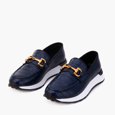 Vinci Leather The Milan Navy Croc-Embossed Leather Women Sneaker – product view 6