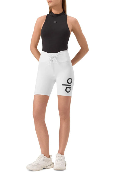 Alo Yoga Yogi Biker Performance Women's Shorts — White/Black
