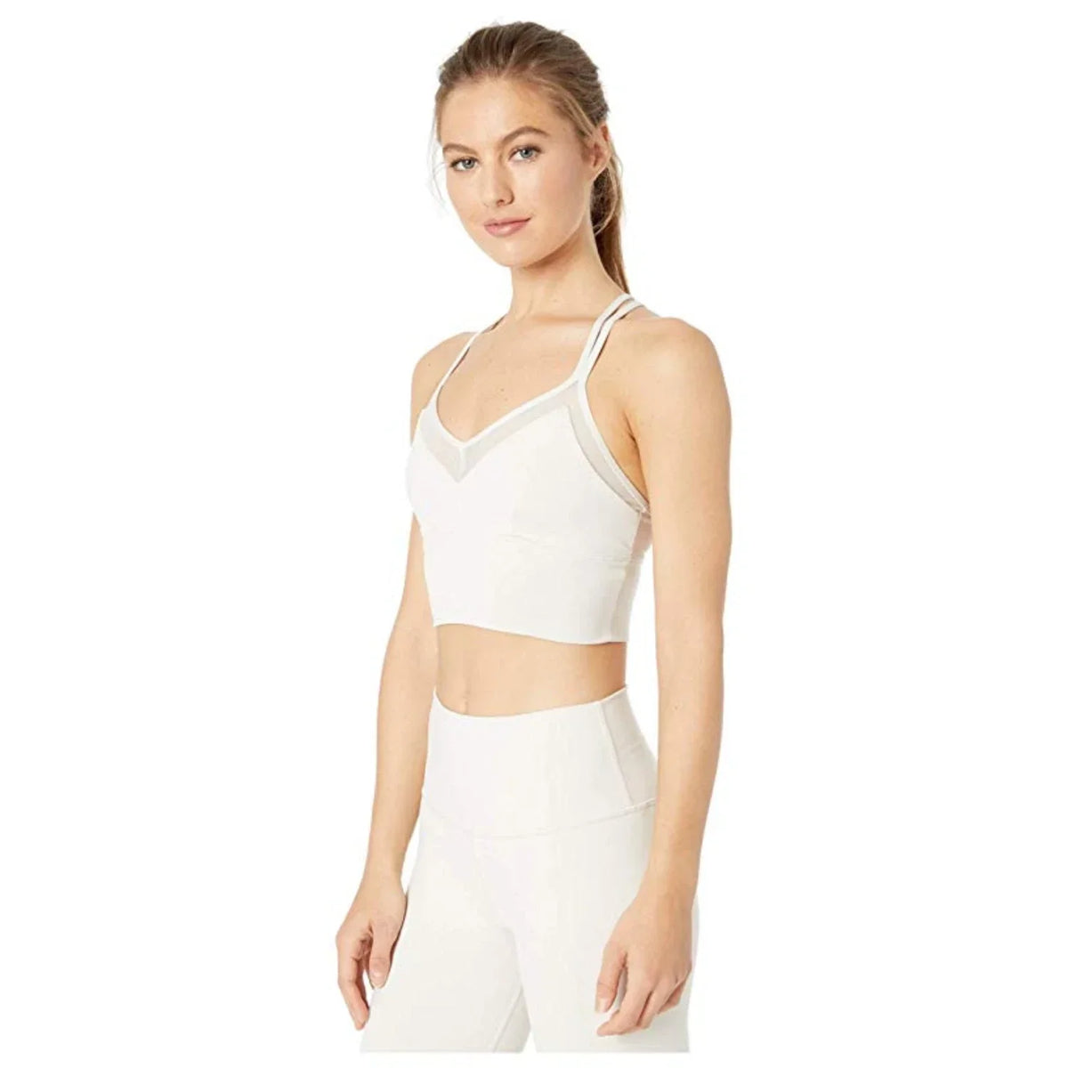 Alo Yoga Sneak Long Crisscross Back Womens Sports Bras — Bone
