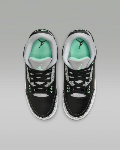 Air Jordan 3 Retro 'Green Glow' Big Kids' (GS) Sneakers — Black/Green Glow Leather Mid-Top