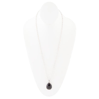 Black Onyx and Sterling Silver Teardrop Pendant Necklace