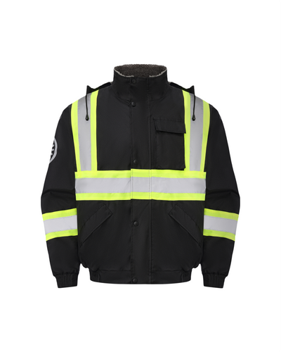 Kiwi High Visibility Hooded & Sherpa Lined ANSI/ISEA 107-2020 Reflector Contrast Trimmed Water Resistant Black Safety Jacket [71200]