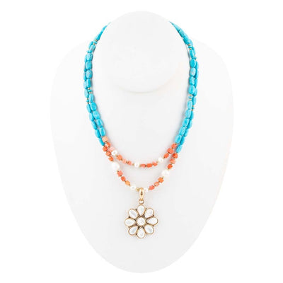Blue and White Hibiscus Mother of Pearl Pendant and Necklace