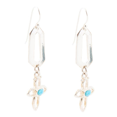 Blue Turquoise and Sterling Silver Cross Drop Earrings