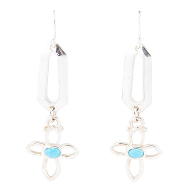 Blue Turquoise and Sterling Silver Cross Drop Earrings