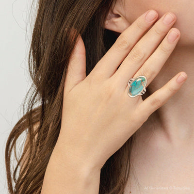 Blue Turquoise and Bronze Matrix Golden Oval Ring