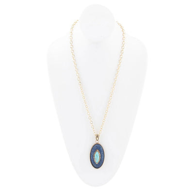 Stacked Blue Turquoise and Denim Golden Pendant Necklace