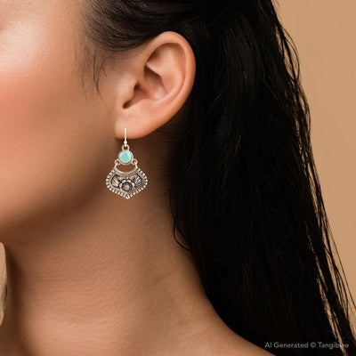Blue Turquoise Flourish Golden Drop Earrings