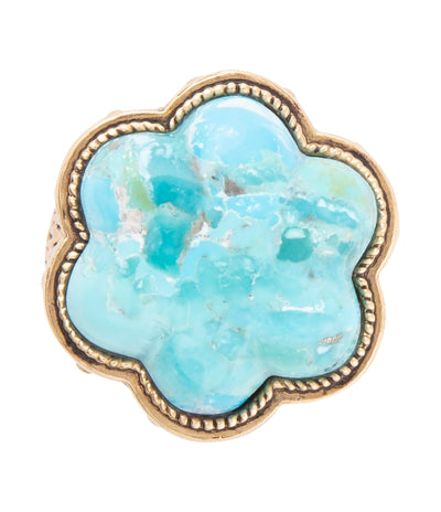 Blue Turquoise Flower Golden Ring
