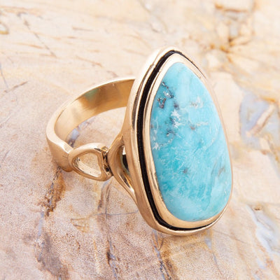 Blue Turquoise Irregular Golden Statement Ring