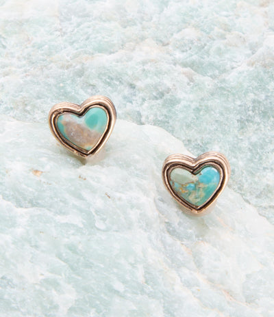 Heart Blue Turquoise Golden Stud Earrings