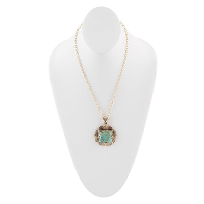Blue Turquoise Square Golden Pendant Necklace