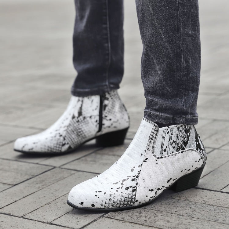 Bolano Adder Men’s Black and White Exotic Snake Leather Ankle Boots