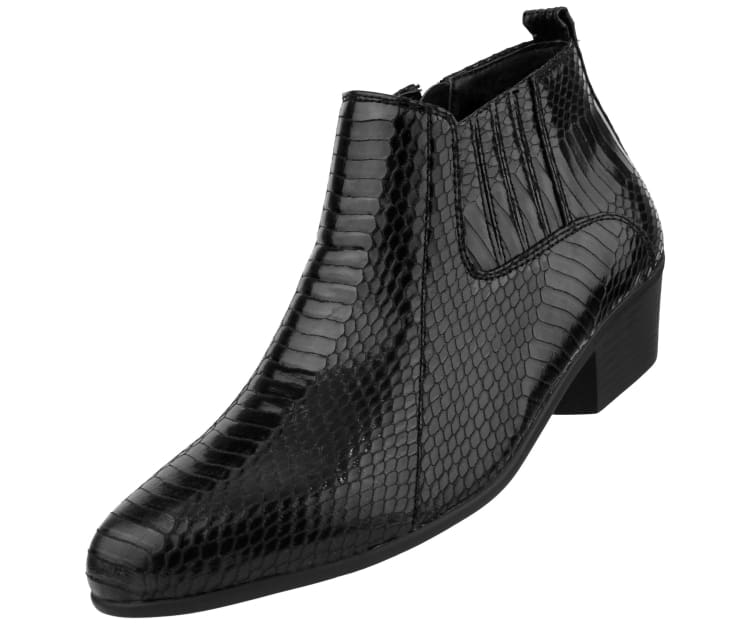 Bolano Adder Men's Exotic Snake Black Leather Ankle Boots