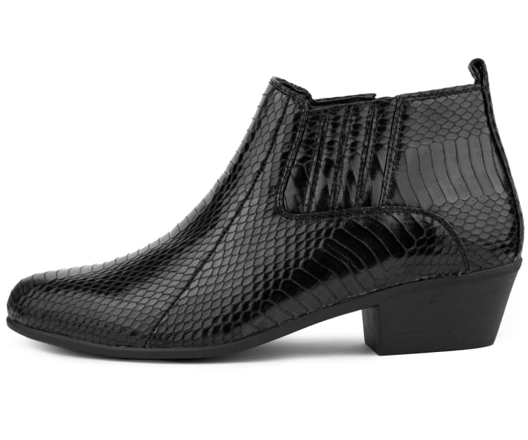 Bolano Adder Men's Exotic Snake Black Leather Ankle Boots