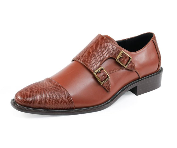 Bolano Bancroft Cognac Double Monk Strap Men's Leather Shoes