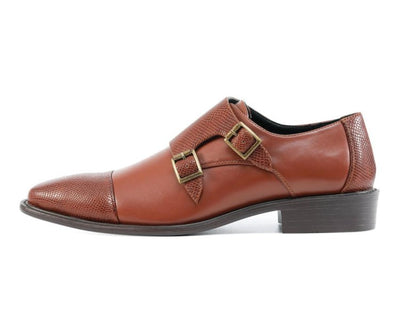 Bolano Bancroft Cognac Double Monk Strap Men's Leather Shoes