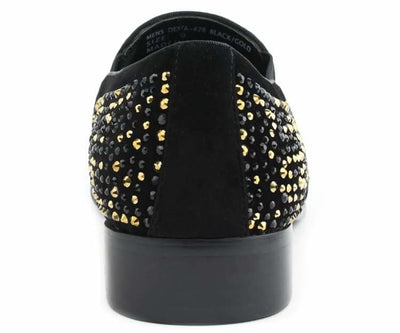 Bolano Desta BlackGold Men's Rhinestone Loafers With Metal Tip