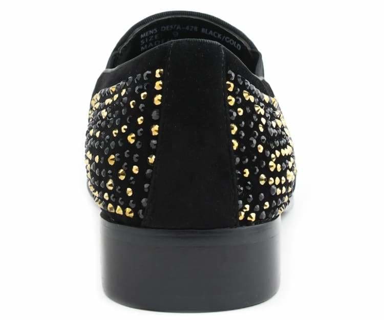 Bolano Desta BlackGold Men's Rhinestone Loafers With Metal Tip