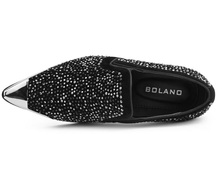 Bolano Desta BlackSilver Men’s Slip On Loafers With Rhinestones