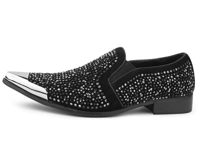 Bolano Desta BlackSilver Men’s Slip On Loafers With Rhinestones