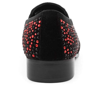 Bolano Desta Men's Black and Red Rhinestone Leather Loafers