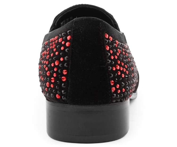 Bolano Desta Men's Black and Red Rhinestone Leather Loafers