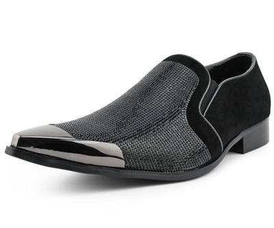 Bolano Dezzy Men’s Black Suede Rhinestone Tuxedo Slippers
