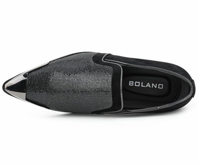 Bolano Dezzy Men’s Black Suede Rhinestone Tuxedo Slippers