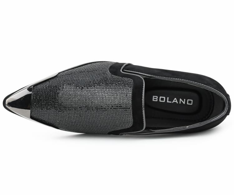 Bolano Dezzy Men’s Black Suede Rhinestone Tuxedo Slippers