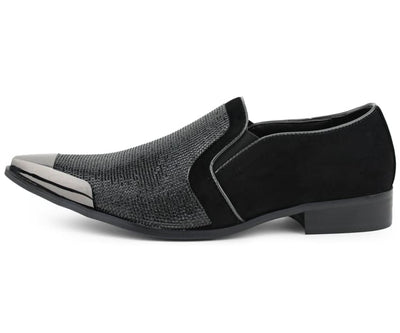 Bolano Dezzy Men’s Black Suede Rhinestone Tuxedo Slippers