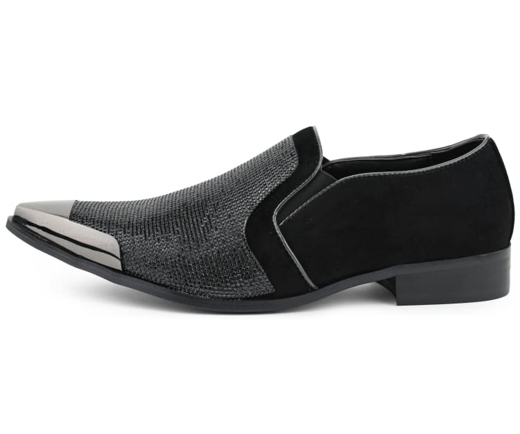 Bolano Dezzy Men’s Black Suede Rhinestone Tuxedo Slippers