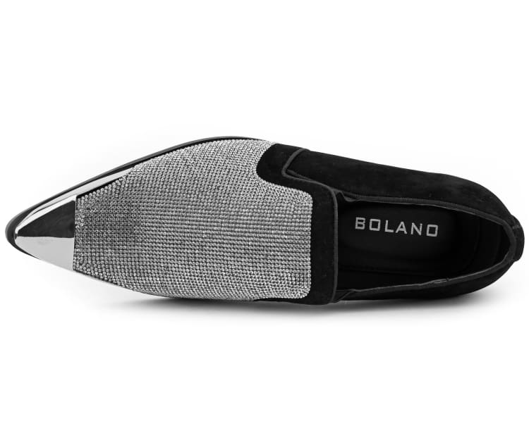 Bolano Dezzy Men's Silver and Black Rhinestone Glitter Tuxedo Slippers