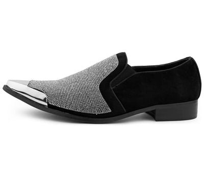 Bolano Dezzy Men's Silver and Black Rhinestone Glitter Tuxedo Slippers