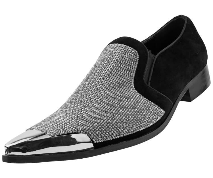 Bolano Dezzy Men's Silver and Black Rhinestone Glitter Tuxedo Slippers