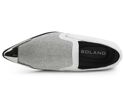 Bolano Dezzy White Rhinestone Men’s Suede Tuxedo Slippers