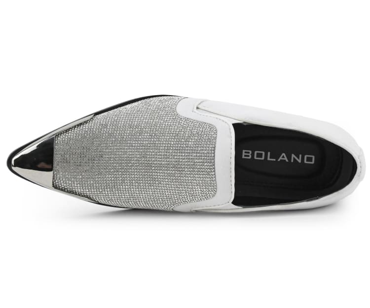 Bolano Dezzy White Rhinestone Men’s Suede Tuxedo Slippers