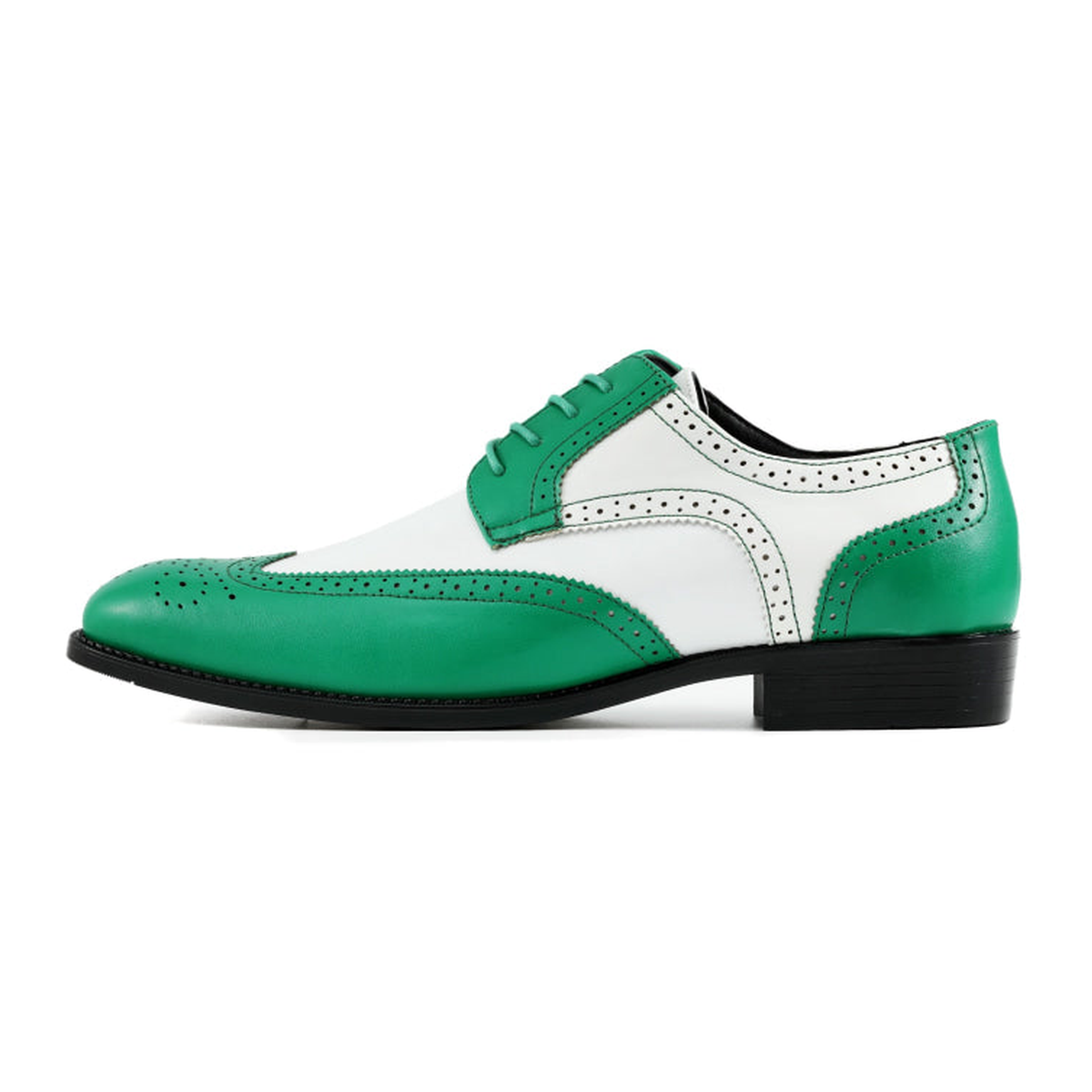 Bolano Elwyn men's green and white wingtip dress shoe, side profile view