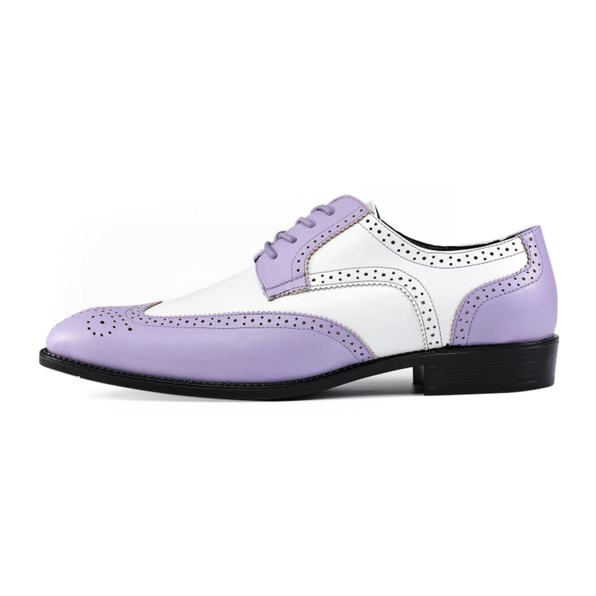 Bolano Elwyn men's lavender and white wingtip dress shoe, side profile view