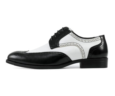 Bolano Elwyn Men’s Black & White Leather Derby Brogue Shoes – Classic TwoTone Elegance with Modern Dress Style